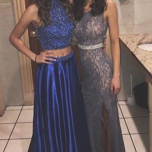 The purple and nude dress on the right